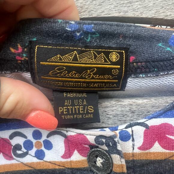 Vintage Eddie Bauer Knit Floral Fair Isle All Over Print Button Up Cardigan SP - Picture 6 of 8